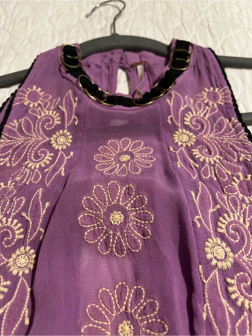 Free People Purple Embroidered Halter Shirt
